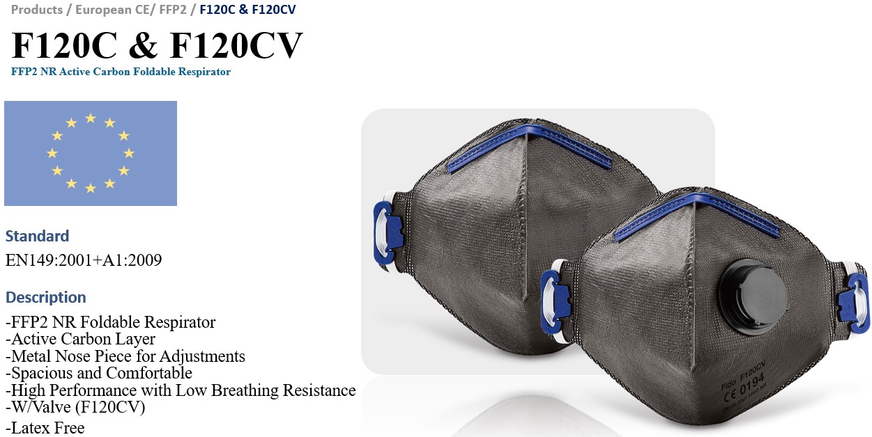 F120C & F120CV | FFP2 NR Foldable Active Carbon Respirator - FIDO MASKS CO., LTD.